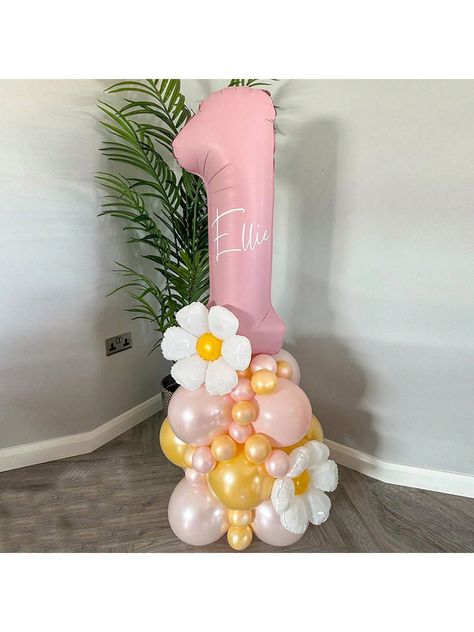 37pcs Floral Theme Pink Daisy & Number Balloons Party Decorations Set, For Holidays, Birthdays, GatheringsI discovered amazing products on SHEIN.com, come check them out! Margaritas, Daisy Party Theme, Daisy Party, Theme Pink, Balloon Chain, Balloons Party, Number Balloons, Mylar Balloons, Confetti Balloons