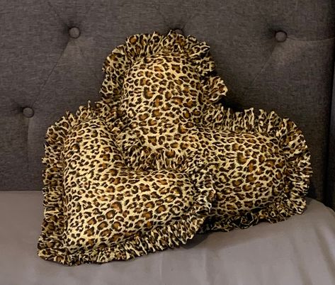 "Welcome to my shop. Posted 1st class. Lovely & soft animal print heart pillows in a choice of leopard, zebra & tiger print. Beautifully & professionally made. Made from polycotton fabric and also lined. They are generously filled with super soft teddy bear filling (polyester hollowfibre) The hearts are self frilled with the same fabric with a lovely full frill. Would look lovely as bed pillows or scatter cushions. Sizes :- Large frilled heart 18.\" x 16\" (45.5cm x 41cm)* Small frilled heart 14 Leopard Print House Decor, Throw Pillow Ideas, Leopard Pillow, Leopard Print Pillows, Shaped Pillows, Zebra Pillows, Animal Print Decor, Heart Pillows, Heart Plush