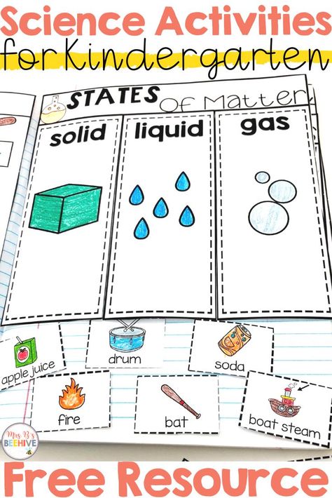 States of matter freebie to help your kindergarten students learn the difference between solids, liquids, and gases. #statesofmatter #science #kindergarten Science Lesson Kindergarten, States Of Matter Kindergarten Experiment, Science Lesson For Kindergarten, Science Kindergarten Lessons, States Of Matter Kindergarten Activities, Free Kindergarten Books To Print, Solid Liquid Gas Activities Kindergarten, Solid Liquid Gas Kindergarten, Elementary Science Art Projects
