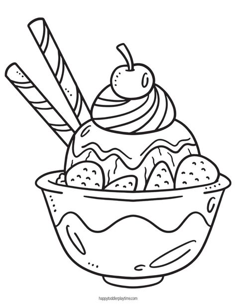 Ice Cream Colouring Pages for Kids - Happy Toddler Playtime Coloring Ice Cream, Ice Cream Coloring Page Free Printable, Ice Cream Art Illustrations, Colouring Pages For Kids Printables, Cute Outline Drawings, Colouring Pictures For Kids, Food Colouring Pages, Ice Cream Drawing For Kids, Cute Food Coloring Pages