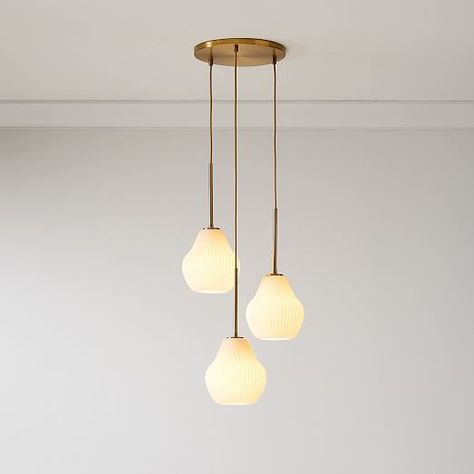 Sculptural Glass 3-Light Ribbed Chandelier - Champagne | west elm Dining Room Lighting Mid Century, Ribbed Chandelier, West Elm Pendant Light, Lighting Mid Century, Hallway Chandelier, Canopy Glass, Chandelier Large, Chandelier Antique, Mid Century Chandelier