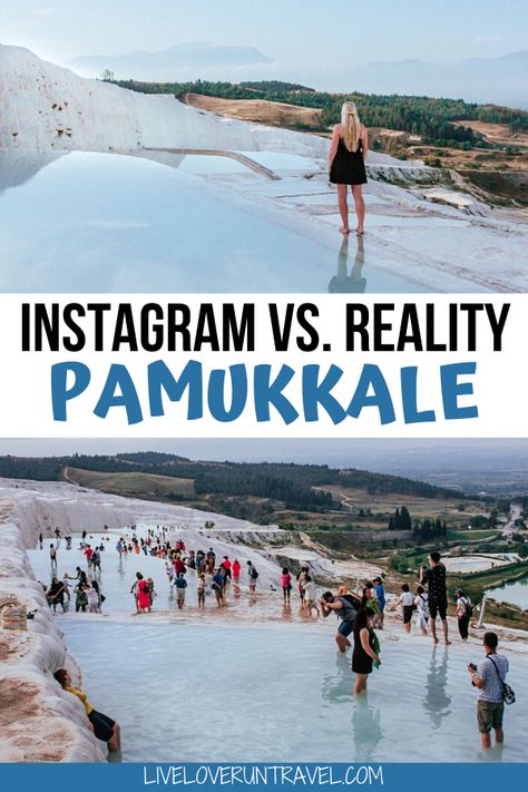 Everything you need to know about visiting Pamukkale in one day including opening times, costs, and where to go for the best photos. #pamukkale #visitturkey #travelguide | Beautiful places | Pamukkale Turkey travel | Pamukkale one day itinerary | Pamukkale thermal pools | Pamukkale travertines | Pamukkale hot springs | Pamukkale photography | Pamukkale girl | Pamukkale photo ideas | Pamukkale photoshoot | Pamukkale Instagram |  Hierapolis | Pamukkale Turkey hotels | Turkey travel destinations Pamukkale, Alanya, Turkey Hotels, Pamukkale Turkey, Thermal Pool, Turkey Travel Guide, Asia Travel Guide, Turkey Travel, Europe Travel Guide