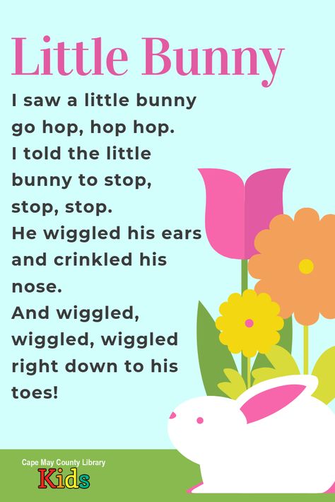 Our Favorite Storytime Rhyme! This Is A Great Action Rhyme That The Rhyming Poems For Kids, Rhyming Preschool, Reading Exercises, 101 Kiskutya, Preschool Poems, Rhymes Lyrics, Nursery Rhymes Lyrics, Easter Songs, Nursery Rhymes Preschool