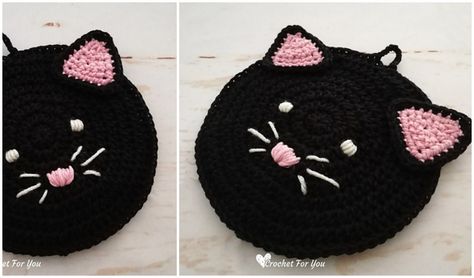 Black Cat, White Cat Free Crochet Patterns | Your Crochet Amigurumi Patterns, Prayer Shawl Crochet Pattern, Crochet Creatures, Prayer Shawl Patterns, Crochet Potholder Patterns, Cat Applique, Crochet Heart Pattern, Cat White, Potholder Patterns