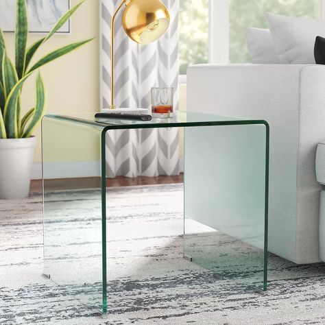 Latitude Run® Jonelle Glass Sled End Table & Reviews | Wayfair Glass End Table, Mirrored End Table, Dash And Albert Rugs, Table Glass, Glass End Tables, End Table Sets, Square Table, New Traditional, End Tables With Storage