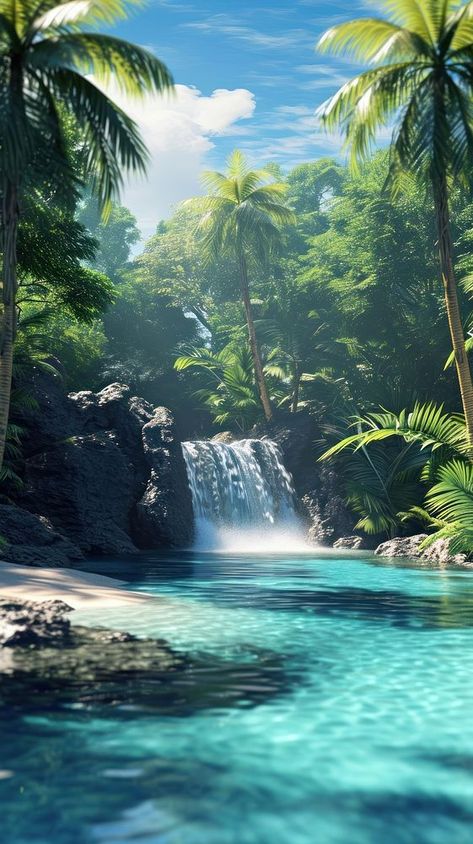 Tropical landscape vegetation waterfall. | free image by rawpixel.com / Sataphorn Srijantra Beautiful Waterfalls Wallpaper, Iphone Wallpaper Summer, Pretty Waterfall, Lovely Scenery, Beautiful Landscape Pictures, Pretty Water, Fall Photography Nature, Waterfall Wallpaper, Waterfall Pictures