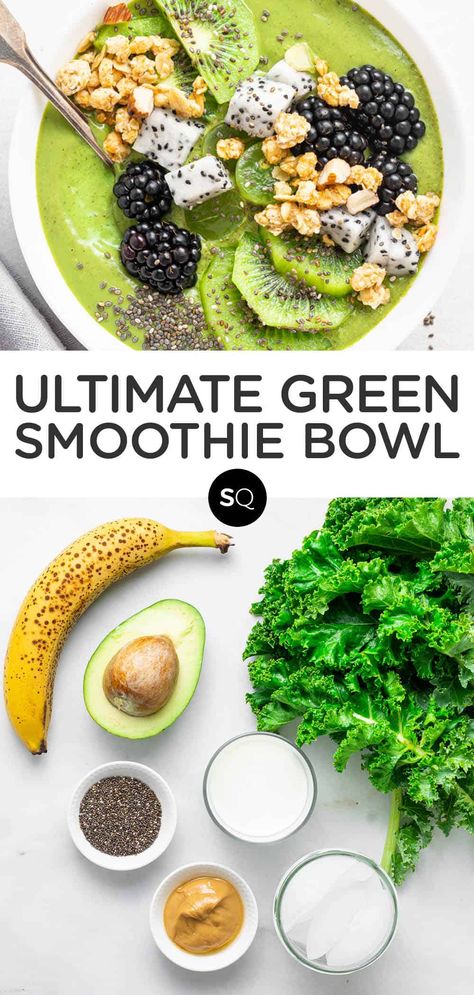 Avocado Smoothie Bowl, Green Smoothie Bowl Recipe, Smoothie Bowl Recipe Healthy, Protein Smoothie Bowl, Green Breakfast, Acai Bowls Recipe, Vegan Smoothie Bowl, Vegetable Juices, Avocado Quinoa