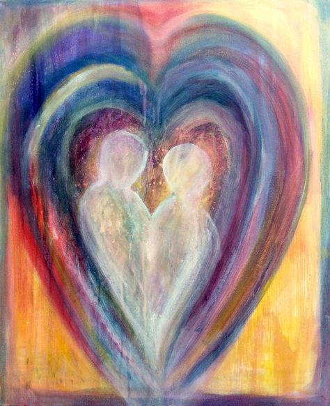 Paintings That Describe Love, Spiritual Connection Aesthetic, Soulmate Watercolor Art, The Feeling Of Love Art, Love Souls Art, Ethereal Love Art, Love Symbolism Art, Spiritual Artwork Love, Divine Connection Art
