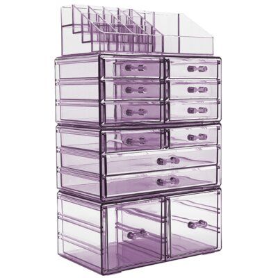 Tired of searching for your favourite products?Whether you’re a beauty beginner or glam guru, you now have a place to display your essentials. This large 4-piece makeup organizer by Sorbus is a stylish way to store your beauty collection. It features twelve drawers total (both small and large) with a sleek clear view. The top tray compartment includes sixteen slots, perfect for dividing your makeup brushes, lipsticks, perfume bottles, skincare, and more. With an interchangeable design, this enti Bathroom Dresser, Clear Makeup Organizer, Makeup Case Organization, Care Organization, Makeup Storage Organization, Purple Makeup, Small Mirrors, Display Storage, Small Drawers