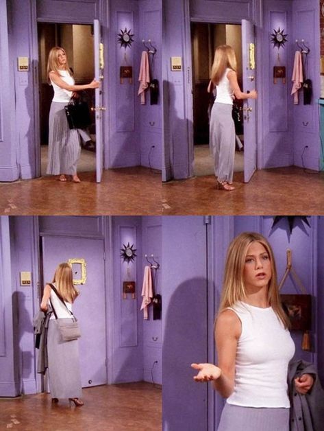 Rachel Green Skirt Outfits, Rachel Green Moodboard, Y2k Office Outfits, Rachel Green Summer Outfits, Rachel Green Skirt, Rachel Green Work Outfits, Rachel Green 90s, Green And Yellow Outfit, Monica's Door