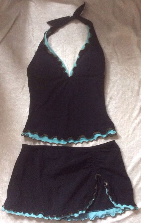 , Black Tankini Bathing Suit, Modest Cute Swimming Suits, 00s Swimsuit, Y2k Tankini Aesthetic, Swimsuit Top Outfit, Modest Cute Swimwear, Tankini Swimsuits For Women Aesthetic, 2000s Tankini, Swim Skirt Outfits