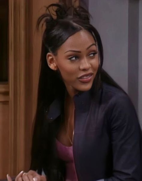 Baddie 90s Hairstyle, Megan Good Early 2000s, Black Women In The 2000s, Meagan Good Hairstyles, Meagan Good 2000s Aesthetic, 90s No Makeup Makeup, Zaria Peterson Hairstyles, Megan Good Aesthetic, Thats So Raven Hair