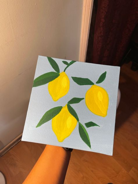 Acrilic Paintings Lemon, Lemons Canvas Painting, Lemons Painting Easy, Easy Simple Painting Ideas On Canvas Summer, Canvas Painting Ideas Fruit, Simple Lemon Painting, Easy Lemon Painting, Office Painting Ideas Canvas, Quick Easy Painting Ideas