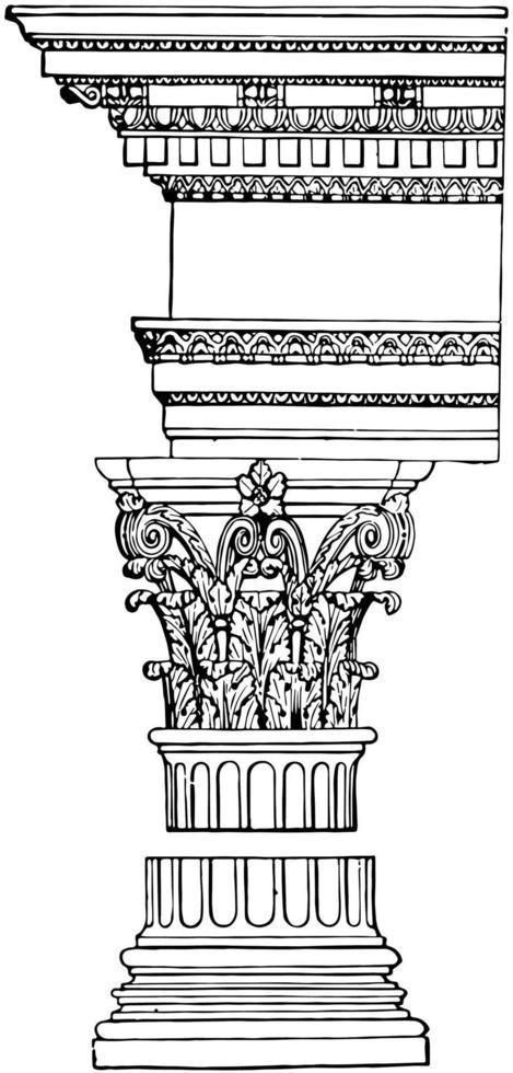 Corinthian Pillar, scrolls,  vintage engraving. Typography, Tattoo Ideas, Tattoos, Corinthian Column Drawing, Corinthian Pillar, Vector Typography, Corinthian Column, Vector Free, Clip Art