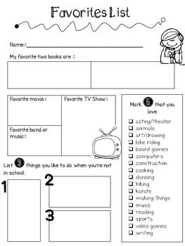 Learning About Your Students - Reading Interest Surveys Worksheet Wednesday Reading Interest Inventory, Student Interest Inventory, Reading Interest Survey, Student Interest Survey, My Favorites List, Interest Inventory, Interest Survey, Student Survey, School Activity