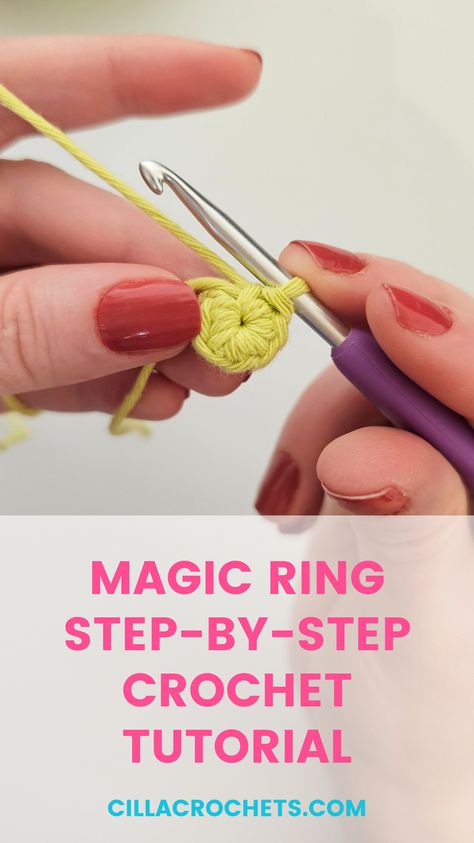 Learn how to make a magic ring using this beginner crochet tutorial so you can start crocheting amigurumi. Amigurumi Patterns, Amigurumi Magic Ring, How To Make Magic Ring In Crochet, Magic Ring For Beginner, Magic Ring Crochet Tutorial, Magic Circle Tutorial, Crochet Magic Ring, Crocheting Amigurumi, Magic Ring Crochet