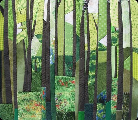Patchwork, Wildlife Quilts, Tree Quilt Pattern, Aspen Grove, Forest Quilt, Landscape Art Quilts, Abstract Quilt, Landscape Quilt, Bird Quilt