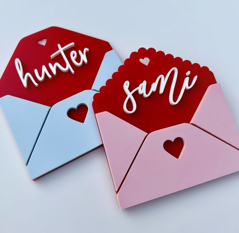Santos, Cubby Tags Preschool, Personalized Envelopes, Cubby Tags, Acrylic Tags, Day Name, Valentines Days, Valentine Baskets, Basket Tag