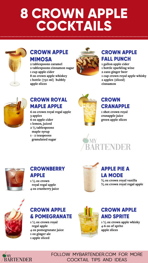 Crown Apple Cocktails Crown Apple Drinks Recipes Fall, Crown Vanilla Cocktails, Crown Royal Cocktails Recipes, Crown Cocktails Recipe, Crown Royal Mixed Drinks Recipes, Crown Recipes Drinks, Crown Drinks Recipes, Crown Vanilla Drinks Recipes, Crown Apple Cocktails