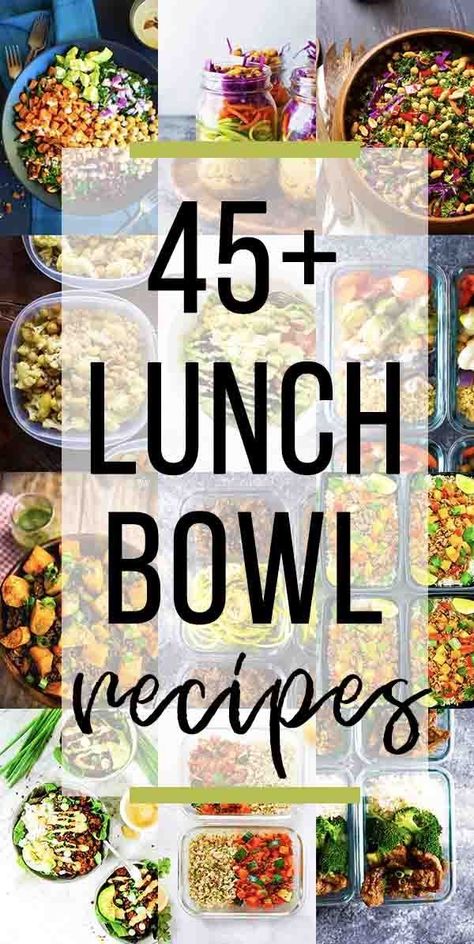 More than 45 healthy lunch bowl recipes to keep your lunch exciting! Healthy lunch recipes to fuel you all afternoon long, including rice bowls, vegetarian, chicken and beef bowl options. #sweetpeasandsaffron #mealprep #lunch Make Ahead Lunch Bowls, Lunch Bowl Recipes, Healthy Make Ahead Lunch, Rice Bowls Vegetarian, Mealprep Lunch, Make Ahead Lunch, Lunch Bowl Recipe, Lunch Bowls, Beef Bowl