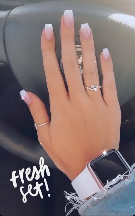 Square Acrylic Nails Ombre French, White Pink Nails Ombre, Pink To White Nails Ombre, Short Coffin Shape Nails Ombre, White French Tip Acrylic Nails Coffin, White Nails Short Coffin, Pink And White Full Set Nails, Pink And White Coffin Acrylic Nails, White Tip Acrylic Nails Coffin