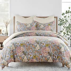 Levtex Home - Angelica Comforter Set - King Comforter + Two King Pillow Cases - Floral - Blue Grey Taupe Green Maroon - Comforter (106 x 94in.) and Pillow Case (36 x 20in.) - Cotton Duvet Comforter Sets, Linen Comforter, Jacobean Floral, Twin Comforter Sets, King Duvet Cover Sets, Comforter Bedding Sets, Twin Comforter, Palette Color, Greyish Blue