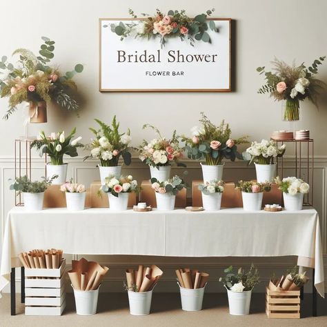 Bridal Shower Flower Bar, How to DIY guide and free sign printable - zoeylouisedesign.com Bunch Bridal Shower Ideas, Bridal Shower Decor Flowers, Bouquet Bar Bridal Shower Ideas, Make A Bouquet To Take On Your Way Sign, Flower Bar Ideas For Bridal Showers, Flower Bar Sign Instructions, Flower Bar At Bridal Shower, Flower Bar Ideas Wedding Reception, Flower Bar Instruction Sign