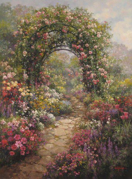 Rose Garden Painting, Wedding Backgrounds, Rose Arch, Lukisan Lanskap, Matka Natura, Painting Spring, Ethereal Aesthetic, Wedding Painting, Fairy Aesthetic