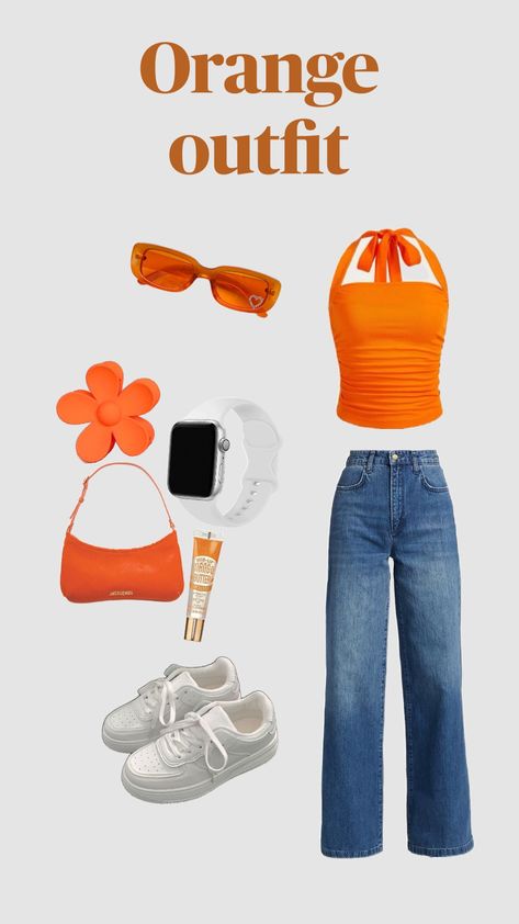 Part 2!! Orange outfit🧡 Orange Combo Outfit, F1 Outfit, Orange Outfits, Outfit Shuffles, Orange Outfit, Mango Butter, Red Outfit, Mango, Your Aesthetic