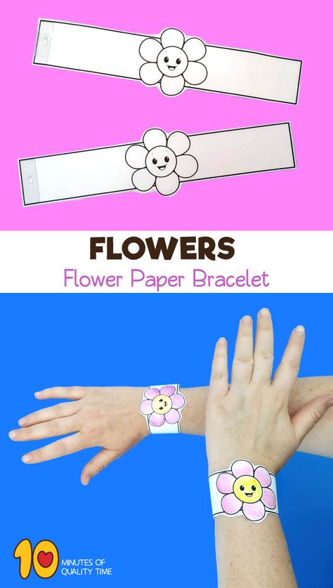 Flower Paper Bracelet Flower Paper Crown, 1st Birthday Party Bags, Paper Bracelets, Mask Bunny, Bracelet Paper, Wristband Design, Paper Bracelet, Summertime Crafts, Bracelet Craft