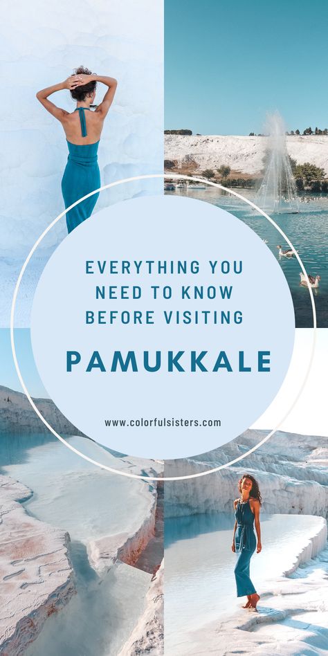 Everything you need to know before vsiting the amazing Pamukkale Travertines in Turkey! UNESCO world heritage site! #Turkey #Travel #TurkeyTravel #Wanderlust #BucketList #Pamukkale Pumakkale Turkey Travel, Pamakule Turkey, Pamukalle Turkey, Pammukale Turkey, Canakkale Turkey, Cotton Castle, Side Antalya, Colored Rocks, Pamukkale Turkey