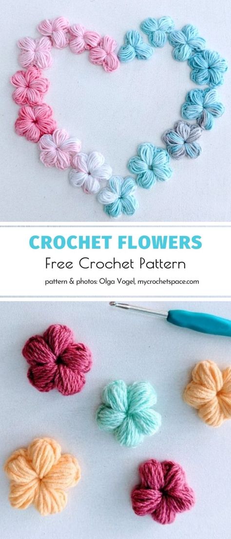 Crochet Appliques Flower, Amigurumi Patterns, Crochet A Small Flower, Crochet Flowers Free Pattern Appliques, Crocette Flowers, Easy Small Crochet Flower Pattern, Embroidery Flowers On Crochet, Crochet Flower Easy Step By Step, Crochet Flowers Hair Clips