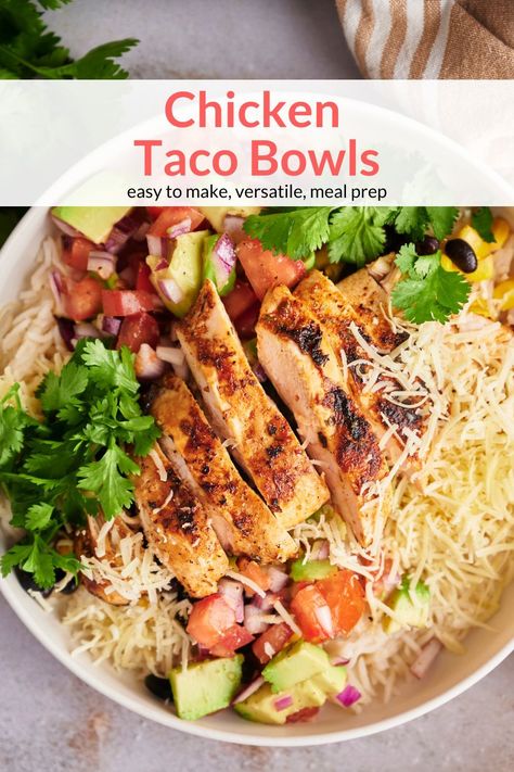 Chicken Tacos Bowls, Rice Noodle Bowls Healthy, Supper Bowls Recipes, Chicken Taco Bowls Healthy, Chicken Rice Bowls Healthy, Healthy Taco Bowls, Chicken And Broccoli Bowl, Supper Bowls, Container Meals