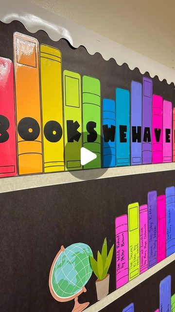 Jenna | Upper Elementary Teacher on Instagram: "Do you love the idea of displaying the books you have read throughout the year?? 
I know you’ve seen those boards with the mini books printed and displayed. So cute!! 
August me thinks, “Yes I will definitely have time to keep up with that!” 😅🤣 Then by October I’ve accepted defeat.
Not with this board!!! For this bulletin board you just write the name of the book on the spine, staple it, and in 30 seconds you’re done! 
BONUS: it is color coded by theme!! 😍😍😍 Use my rainbow theme or choose your own colors!

Want this in your classroom?! Visit the link in my bio or comment “theme bookshelf” and I will send you the link!

#teacher #teacherinsta #teacherinstagram #teachertips #bulletinboard #bulletinboardideas #bookswehaveread #teacherspayte Reading Classroom Display, Book Theme Classroom Ideas, Classroom Book Theme, Books We’ve Read Bulletin Board, Bookshelf Bulletin Board, Reading Bulletin Boards Elementary, Display Board Ideas, Rainbow Theme Classroom, Library Bulletin Board