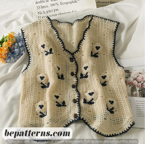 Cozy and Cute: Free Crochet Cardigan Ideas Crochet Flower Vest, Flower Vest, Free Crochet Cardigan, Crochet Cardigan Tutorial, Waistcoat Pattern, Crochet Waistcoat, Cute Cottagecore, Crochet Garden, Crochet Cardigan Pattern Free