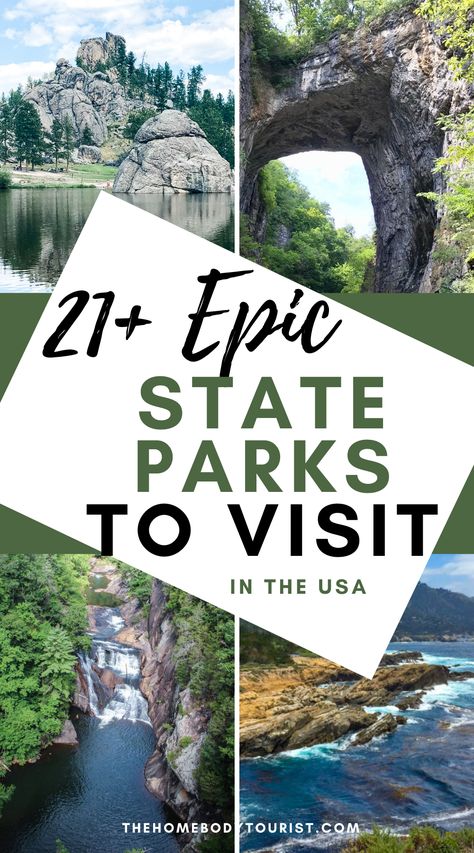 The best state parks in America to add to your bucket list. State parks are oftentimes less crowded and cheaper than National Parks, but lead to the same AMAZING VIEWS. Come experience the diverse terrain of the United States State Parks. Start planning your next US road trip to these state parks today! #camping #hiking #hikes #nature #getoutdoors Best State Parks In America, State Parks Usa, United States Road Trip, Couples Trip, Dog Friendly Vacation, Best Rv Parks, State Park Camping, Family Vacay, National Park Vacation