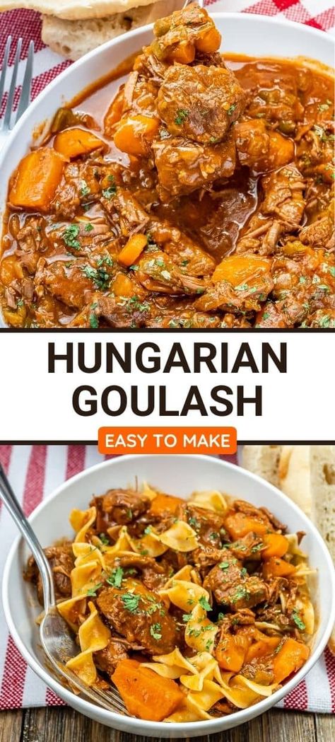 Goulash With Stew Meat, Hungarian Potato Goulash, Goulash Recipes Polish, Hungarian Dinner Recipes, Hungary Goulash Recipes, Crock Pot Hungarian Goulash, Hungarian Goulash Recipe, Russian Goulash, Hungarian Goulash Recipes Crockpot