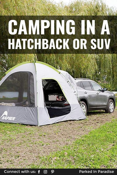 Camping For One Person, Camping In An Suv, Car Tents For Camping, Car Camping Setup Ideas, Camping In Suv, Suv Camping Hacks, Jeep Camping Ideas, Suv Tent Camping, Suv Camping Ideas