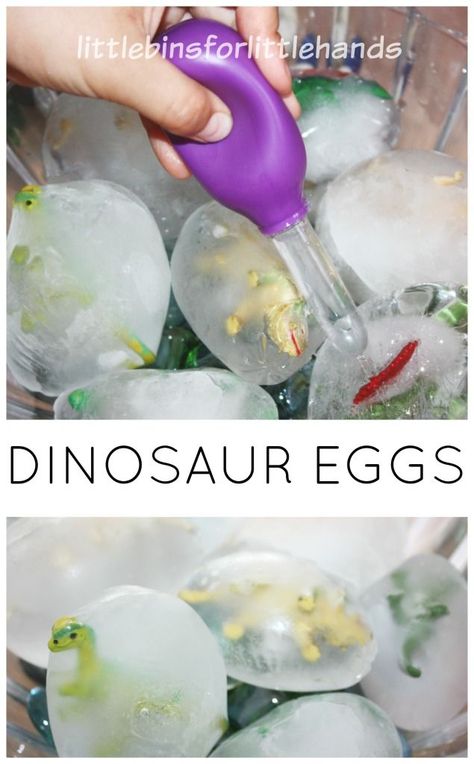 Easy to make frozen dinosaur eggs for ice melt science and sensory play. Frozen dinosaur eggs are simple to set up and provide hours of play and learning! Pre School, Sensory Play, Easter Eggs, Montessori, Frozen Dinosaur Eggs, Dino Eggs, Dinosaur Eggs, Party Activities, Preschool