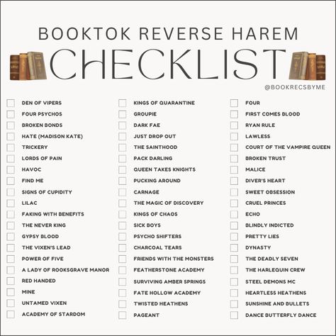Booktok Checklist - Reverse Harem Reading List Challenge, Book Reading Journal, Broken Trust, Sick Boy, Reverse Harem, Books You Should Read, Fantasy Books To Read, Unread Books, Recommended Books To Read
