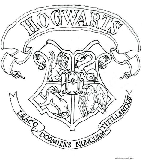 Hogwarts Crest Coloring Pages - Harry Potter Coloring Pages - Coloring Pages For Kids And Adults Hogwarts Castle Drawing, Crest Drawing, Hogwarts Drawing, Harry Potter Gryffindor Logo, Hogwarts House Colors, Harry Potter Houses Crests, Harry Potter Coloring Book, Harry Potter Coloring Pages, Harry Potter Colors