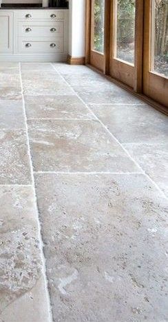 Rustic Stone Tile Floor, White Stone Kitchen Floor, Rustic Floor Tile Bathroom, Cottage Kitchen Floor Tiles, Stone Floor Kitchen Rustic, Rustic Tile Floor Living Room, Limestone Cottage Exterior, Natural Stone Tile Kitchen Floor, Stone Tile Living Room