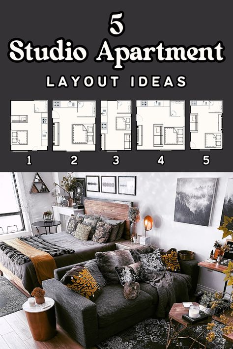 5 Studio Apartment Layout Ideas That Will Make Your Studio Flow Beautifully — Moda Misfit | Small Apartment Styling + Cozy Living Ikea Small Studio Ideas, Studio Apartment Layout 500 Sq Ft Floor Plans, Fancy Studio Apartment, Studio Apartment Ideas For Seniors, How To Decorate Small Studio Apartment, Feng Shui Studio Apartment Layout, Studio Apartment Furniture Layout, Studio Apt Ideas Layout, Studio Apartment Layouts