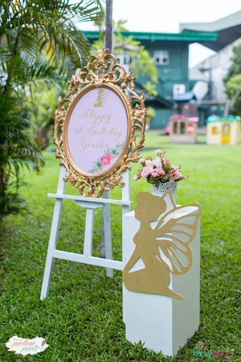 Fairy Party Entrance + Signage from a Fairy Garden Birthday Party on Kara's Party Ideas | KarasPartyIdeas.com (10) Fairy Theme Birthday Party, Tinkerbell Party Theme, Fairy Garden Birthday, Enchanted Forest Birthday, Fairytale Birthday, Garden Birthday Party, Fairy Garden Birthday Party, Fairytale Party, Party Entrance