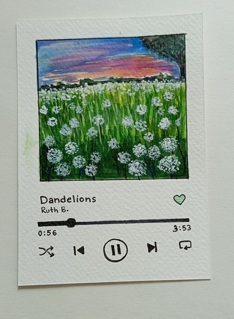 Inspired by tye song Things To Paint Music Related, Song Illustration Drawings, Diy Spotify Song Card, Dandelions Song Drawing, Drawing Inspired By Songs, Drawing Spotify Cover, Paintings Inspired By Songs, Song Cards Aesthetic Diy, Drawing How Songs Feel