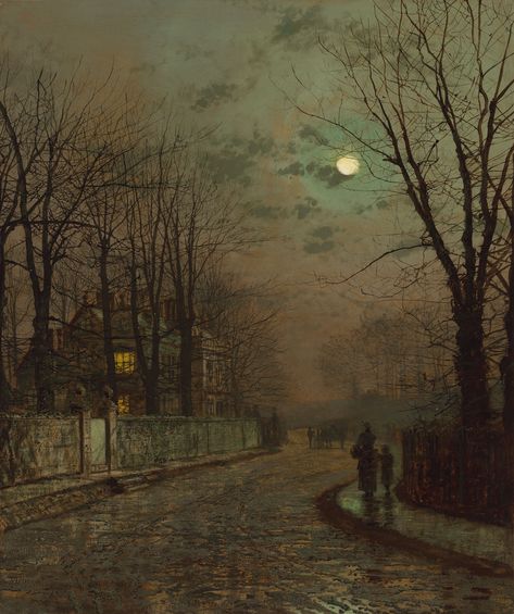 A Wet Road, Knostrop, Yorkshire by John Atkinson Grimshaw, 1886 - Search results for "Grimshaw" - Wikimedia Commons Wet Road, John Atkinson Grimshaw, Atkinson Grimshaw, John Atkinson, Autumn Wallpaper, Albert Bierstadt, Hope Poster, Rennaissance Art, Classic Paintings