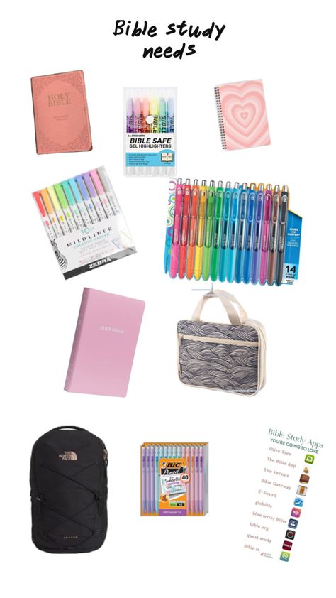 Bible Study Apps, Bible Study Bag, Study Bag, School Bag Essentials, Cute Bibles, Study Essentials, Bag Essentials, Essential Bag, Holy Bible