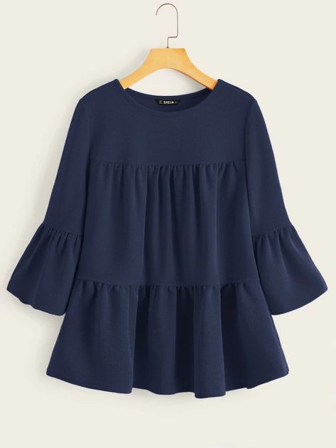 Flounce Sleeve Solid Smock Top | SHEIN USA Cotton Tops Designs, Green Plain, 여름 스타일, Women Blouses Fashion, Fancy Tops, Fashion Tops Blouse, Look Boho, Trendy Fashion Tops, Smock Top