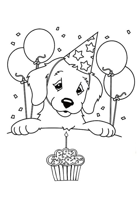 print  coloring image Happy Birthday Puppy, Cupcake Coloring Pages, Happy Birthday Coloring Pages, Puppy Coloring Pages, Happy Birthday Dog, Birthday Coloring Pages, Dog Coloring Page, Free Adult Coloring Pages, Coloring Sheets For Kids