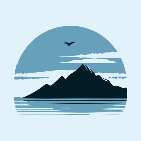 Mountains and sea on a blue background s... | Premium Vector #Freepik #vector #landscape-logo #tourism-logo #mountains-logo #beach-logo Nature, Sea Vector Illustrations, Logo Tourism, Tourism Illustration, Mountains Logo, Background S, Mountain Vector, Sea Vector, Landscape Logo